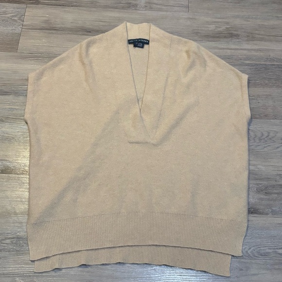 Ralph Lauren beige Cashmere v neck boxy oversized sleeveless sweater size small - Picture 1 of 7